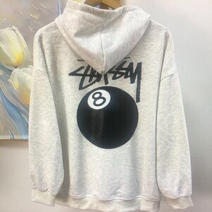Stussy Light Gray Hoodie with 8 Ball Design